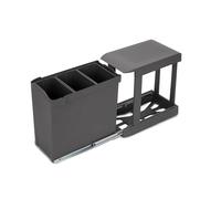 Emuca - Poubelles de recyclage pour la cuisine, 3 x 10L, fixation inférieure et extraction automatique, Acier et Plastique, Gris antracite