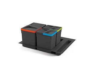 Emuca - Poubelles pour tiroir, compartiments de recyclage avec base à couper, Kit de bacs hauteur 216mm avec base 60cm