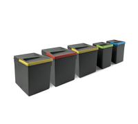 Emuca - Poubelles pour tiroir de cuisine avec couvercle anti-odeurs, Compartiments de Recyclage pour Base à Couper,H 266 mm (3 x 15 L + 2 x7 L), Plastique gris anthracite
