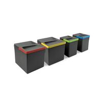 Emuca - Poubelles pour tiroir de cuisine avec couvercle anti-odeurs, Compartiments de Recyclage pour Base à Couper, H 216 mm (2 x 12 L + 2 x6 L), Plastique gris anthracite