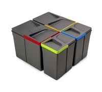 Emuca - Poubelles pour tiroir de cuisine avec couvercle anti-odeurs, Compartiments de Recyclage pour Base à Couper, H 266 mm (2 x 15 L + 2 x7 L), Plastique gris anthracite