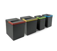 Emuca - Poubelles pour tiroir de cuisine avec couvercle anti-odeurs, Compartiments de Recyclage pour Base à Couper, H 266 mm (2 x 15 L + 2 x7 L), Plastique gris anthracite