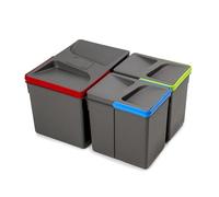 Emuca - Poubelles pour tiroir de cuisine Recycle avec couvercle anti-odeurs, H 216mm, 1x12litres, 2x6litres, Plastique gris anthracite