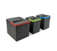 Emuca - Poubelles pour tiroir de cuisine Recycle, Hauteur 216, 1x12L + 2x6L, Plastique gris antracite, Plastique -
