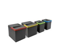 Emuca - Poubelles pour tiroir de cuisine Recycle, Hauteur 216, 2x12L + 2x6L, Plastique gris antracite, Plastique -