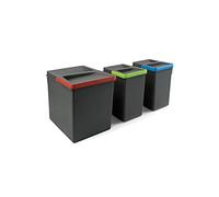 Emuca - Poubelles pour tiroir de cuisine Recycle, Hauteur 266, 1x15L + 2x7L, Plastique gris anthracite, Plastique