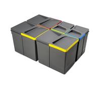 Emuca - Poubelles pour tiroir de cuisine Recycle, Hauteur 266mm, 3x15L + 2x7L, Plastique gris anthracite