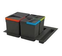 Emuca - Poubelles pour tiroir de cuisine Recycle (Lot de 3 bacs de tri) Kit avec une poubelle de 12 litres et 2 poubelles de 6 litres Gris anthracite G