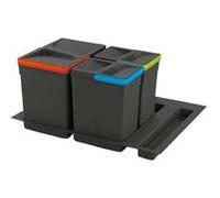 Emuca - Poubelles pour tiroir de cuisine Recycle (Lot de 3 bacs de tri) Kit avec une poubelle de 15 litres et 2 poubelles de 7 litres Gris anthracite G