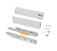Emuca - Tiroir coulissant cuisine Vertex Push Synchro avec réglages 3D, H 131mm, 40kg, profondeur 350mm, Acier, Peint en blanc
