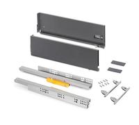 Emuca - Tiroir coulissant cuisine Vertex Push Synchro avec réglages 3D, H 178mm, 40kg, profondeur 350mm, Acier, Gris antracite