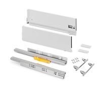 Emuca - Tiroir coulissant cuisine Vertex Push Synchro avec réglages 3D, H 178mm, 40kg, profondeur 400mm, Acier, Peint en blanc
