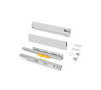 Emuca - Tiroir coulissant cuisine Vertex Push Synchro avec réglages 3D, H 93mm, 40kg, profondeur 500mm, Acier, Peint en blanc