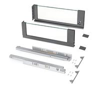 Emuca - Tiroir extérieur Vertex 40 kg hauteur 178 mm avec côtés en verre, 500 mm, Gris anthracite, Acier et Aluminium et Verre, 1 kit