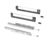 Emuca - Tiroir extérieur Vertex 40 kg hauteur 93 mm avec côtés en verre, 450 mm, Gris anthracite, Acier et Aluminium et Verre, 1 kit