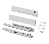 Emuca - Kit tiroir pour cuisine et bain à régulation 3D, hauteur 93mm, profondité 300mm, 40 Kg, fermeture amortie, panneaux non incluses, Acier, blanc