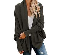 EMUKFD Cardigan en tricot épais et large pour femme - Long ouvert sur le devant - Style décontracté - Manches chauve-souris - Vêtement d'extérieur en tricot torsadé - Manteau - Cape - Surdimensionné,