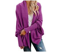 EMUKFD Cardigan en tricot épais et large pour femme - Long ouvert sur le devant - Style décontracté - Manches chauve-souris - Vêtement d'extérieur en tricot torsadé - Manteau - Cape - Surdimensionné