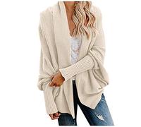 EMUKFD Cardigan en tricot épais et large pour femme - Long ouvert sur le devant - Style décontracté - Manches chauve-souris - Vêtement d'extérieur en tricot torsadé - Manteau - Cape - Surdimensionné,