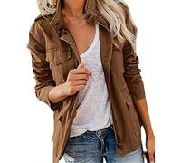 EMUKFD Veste Anorak militaire pour femme, fermeture éclair Safari, légère, sweat à capuche, décontracté, printemps, automne, veste avec poches, marron, 4XL