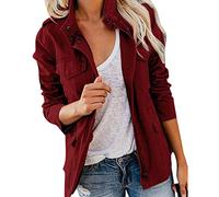 EMUKFD Veste militaire anorak pour femme avec fermeture éclair et poches, bordeaux, 4XL