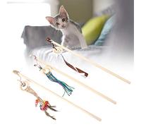 EMUKOEP 3 Pièces de qualité en Bois Chat Teaser Bâton Baguette Jouet avec Cloche pour la des Relations Intimes adapté aux Amoureux des Chats comme Image Montrée