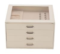 EMUKOEP Boîte de Rangement de Bijoux, Organisateur de Bijoux en Cuir PU de Grande capacité à 4 Couches avec Fenêtre Transparente et Tiroirs Réglables, pour Colliers Boucles D'oreilles (Beige)