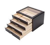 EMUKOEP Boîte de Rangement de Bijoux, Organisateur de Bijoux en Cuir PU de Grande capacité à 4 Couches avec Fenêtre Transparente et Tiroirs Réglables, pour Colliers Boucles D'oreilles (Noir)