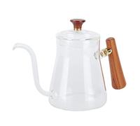 EMUKOEP Chaudière de café pour Verser sur la Chaleur - Résistant, Rond, Poignée Isolée en Bois en Verre Borosilicate avec Cou de Cygne (600 ml)
