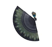 EMUKOEP Éventail de Paon Éventail Pliant Grands éventails à Main 22 × 3 × 1 Éventail Pliant Beau Motif de Paon Éventail à Main en Bambou Antique pour Vêtements de Performance Décoration