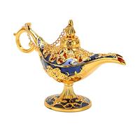 EMUKOEP Genie Lamp Vintage Collectible Decoration Small Small Alloild of Zinc Legend Genie Light Gold Sapphire Bleu