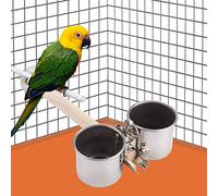 EMUKOEP Gobelets à Eau pour Oiseaux en Acier Inoxydable de Haute qualité avec Support en Bois pour Perroquet - Robustes et Durables - Faciles à Nettoyer - Convient aux Jolis Oiseaux - Petits, Grands
