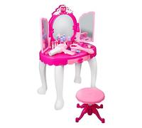 EMUKOEP Jouet de Coiffeuse pour Fille avec Tabouret et Accessoires | Plastique durable, Sèche-cheveux inclus, Jeu de rôle créatif, Encourage l\'imagination