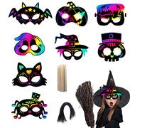 EMUKOEP Kit de Bricolage pour Les Yeux à Gratter Arc-en-Ciel d'halloween, 18 Cache-Yeux en Papier à Gratter en Forme d'animaux pour Enfants, Parfait pour Les Fournitures de Fête d'halloween et Les
