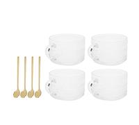 EMUKOEP Lot de 4 tasses en verre gaufré - Style européen du Nord - Tasse à thé transparente avec poignée rétro - Style Wave Point avec 4 cuillères