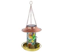 EMUKOEP Mangeoire à Oiseaux Solaire à LED, Lanterne Décorative en Fer forgé pour Arbre de Jardin de Cour, Mangeoire à Oiseaux de Grande capacité pour Patio Extérieur