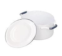 EMUKOEP Mini Marmite en Métal 1:12, Accessoires de Cuisine Miniatures pour Maison de Poupée, Bord Bleu, Mini Marmite Blanche