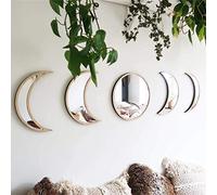 EMUKOEP Miroir Mural décoratif de Phase de Lune en Verre et Bois, Ensemble Bohème Naturel