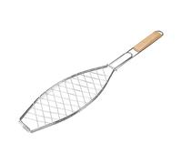 EMUKOEP Panier à Poisson en Acier Inoxydable avec Poignée, Panier à Gril Compact pour la Cuisine en Plein Air, Camping, Barbecue, Pique-nique avec Poignée en Bois, Résistant à la