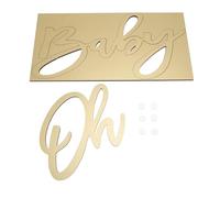 EMUKOEP Panneau en Bois « Oh Baby », Plaque D'art Murale Décorative, Jolie Découpe en Bois, Décoration de Chambre D'enfant, Charmante Plaque en « Oh Baby » pour Cadeaux de Douche (Or)