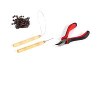 EMUKOEP Perles en Silicone pour Extension de Cheveux, 100 Pièces, Micro Anneaux, Crochet, Aiguille, Boucle de Traction, Pince, Kit D'outils