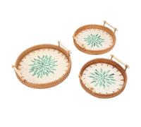 EMUKOEP Plateau de Service Rond en Rotin avec Poignées, Plateau de Panier Décoratif tissé, élégant et Fonctionnel, pour Servir des Boissons, de la Nourriture et des Collations, Idéal (Tapez 2)