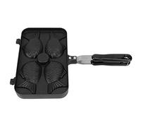 EMUKOEP Poêle à Frire Taiyaki Précise Ergonomique en Alliage D'aluminium 4 Grilles Poêle à Gaufres Double Face pour les Pique-niques de Cuisine Poignée Anti-brûlure Noire 5,7x9,4x1,2 Pouces