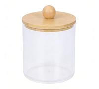 EMUKOEP Pot de Rangement Transparent, Porte-coton-tige en Plastique avec Couvercle pour L'organisation de la Salle de Bain et de la Chambre à Coucher, Récipient Compact pour éping (Ronde)