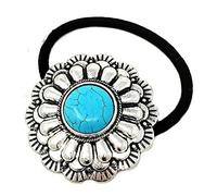 Emulily Western Turquoise Concho Squash Blossom Hair Band and Tie