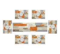 Emvency Lot de 6 chemins de Table et napperons en Coton et Lin de Style Rustique avec Peinture Moderne Orange et Blanc, décoration de Table pour Un Usage Quotidien (1 Chemin de Table de 182,9 cm de