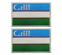 EmWoot Lot de 2 écussons brodés avec drapeau ouzbékistan - Patchs tactiques militaires auto-agrippants