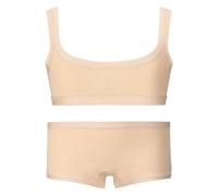 EMY Ensemble coordonné pour fille Brassiere et culotte en coton | idéal pour la danse gymnastique patinage | blanc noir nu | tailles 4-12 ans | Sous-vêtements naturels et respirants (Nudo 8a)