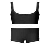 EMY Ensemble coordonné pour Fille Brassiere et Culotte en Coton | idéal pour la Danse Gymnastique Patinage | Blanc Noir Nu | Tailles 4-12 Ans | sous-vêtements naturels et Respirants (Nero 9-10a)