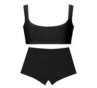 EMY Ensemble coordonné pour fille Brassiere et culotte en coton | idéal pour la danse gymnastique patinage | blanc noir nu | tailles 4-12 ans | Sous-vêtements naturels et respirants (Nero 7a)